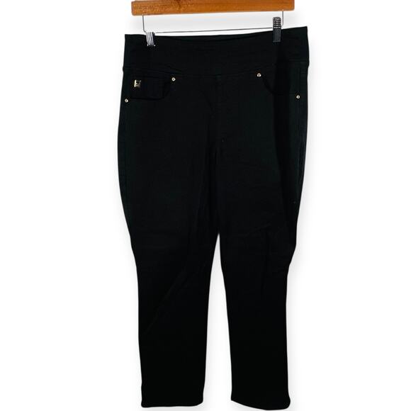 Belle by Kim Gravel Pull On Jeans Black High Rise Ankle Slit Tall Size 12 - Picture 3 of 11